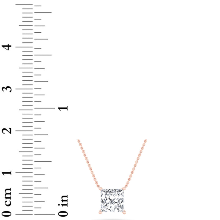 1Cttw Princess Shaped Lab Grown Diamond (F/VS) Solitaire Necklace in 14K Gold