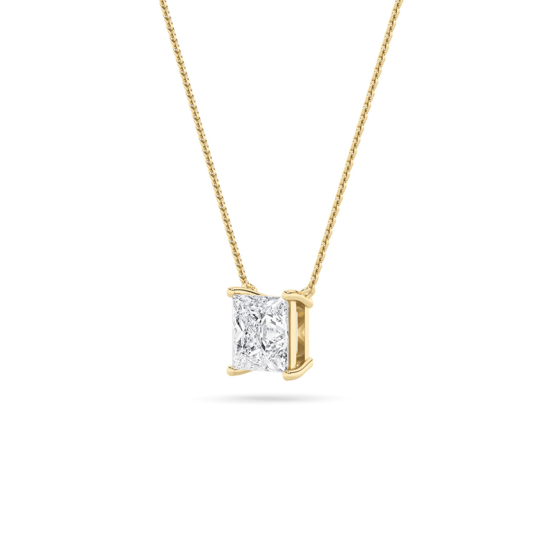 2Cttw Princess Shaped Lab Grown Diamond (F/VS) Solitaire Necklace in 14K Gold