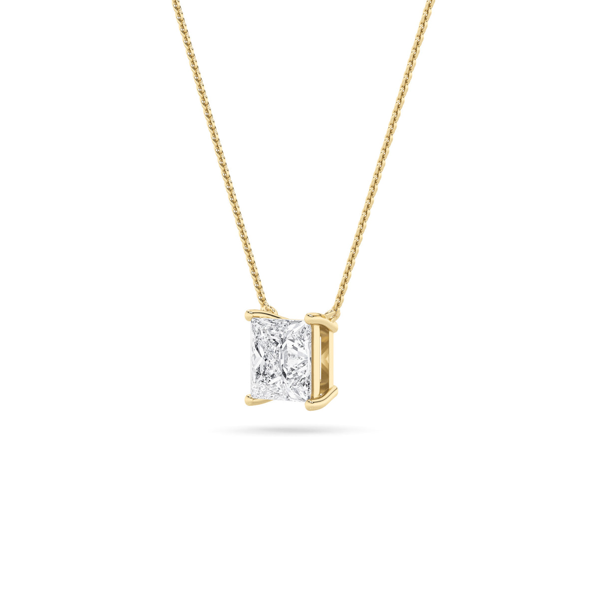 3Cttw Princess Shaped Lab Grown Diamond (F/VS) Solitaire Necklace in 14K Gold