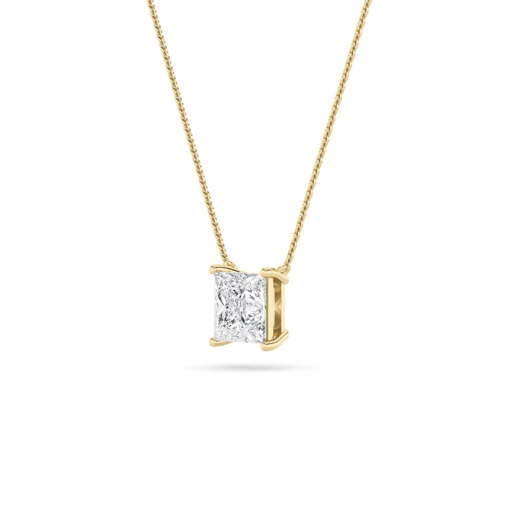 3Cttw Princess Shaped Lab Grown Diamond (F/VS) Solitaire Necklace in 14K Gold