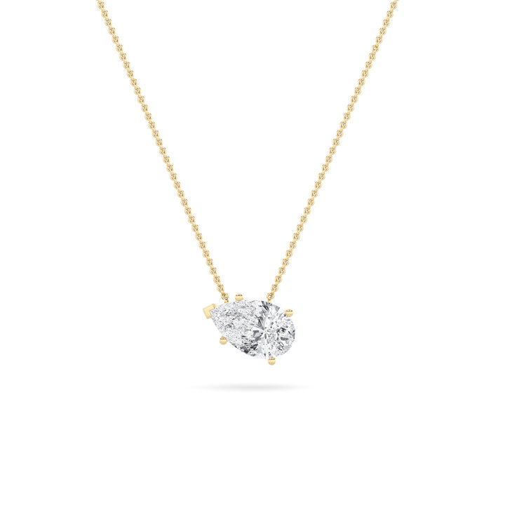 1Cttw Pear Shaped Lab Grown Diamond (F/VS) East West Solitaire Necklace in 14K Gold