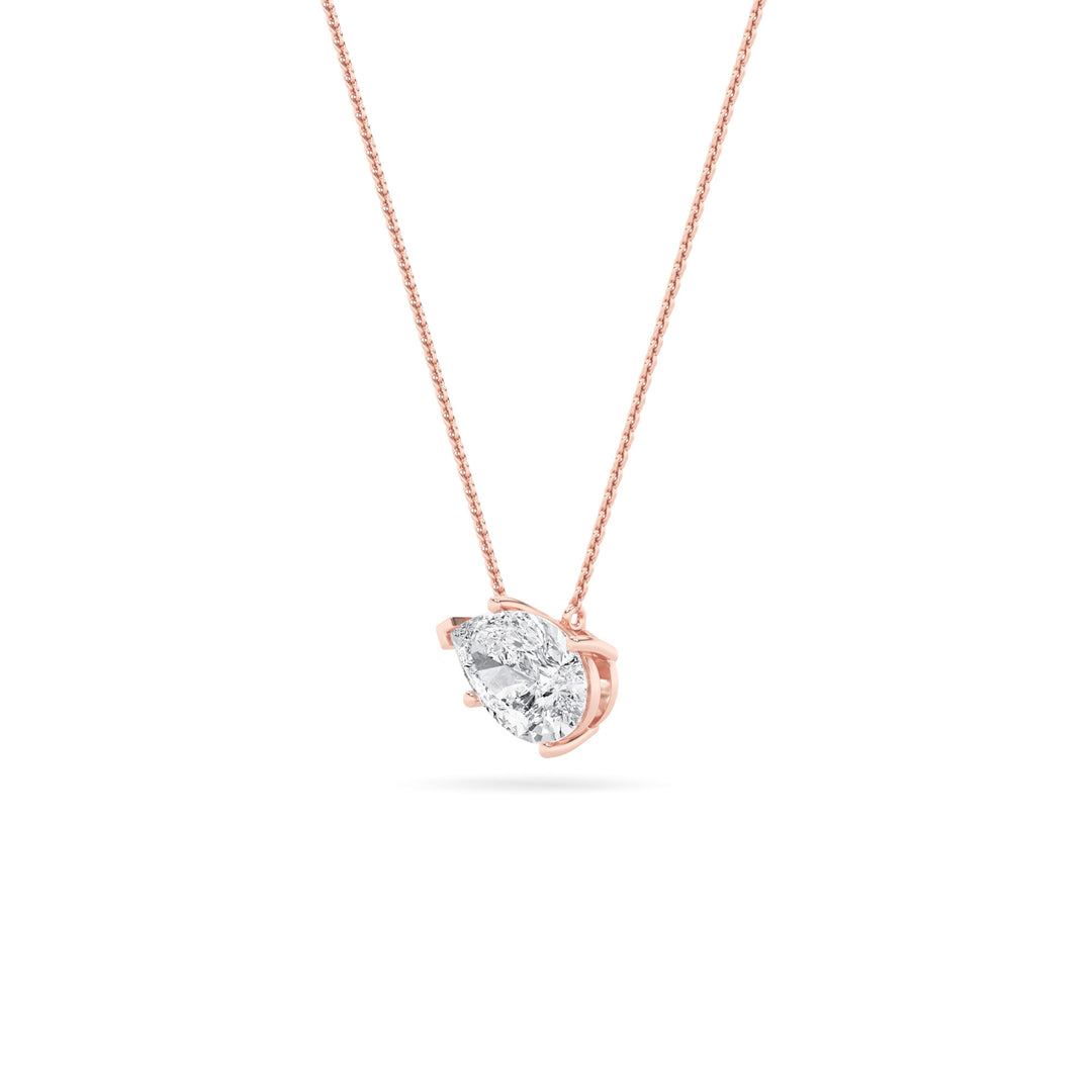 1Cttw Pear Shaped Lab Grown Diamond (F/VS) East West Solitaire Necklace in 14K Gold