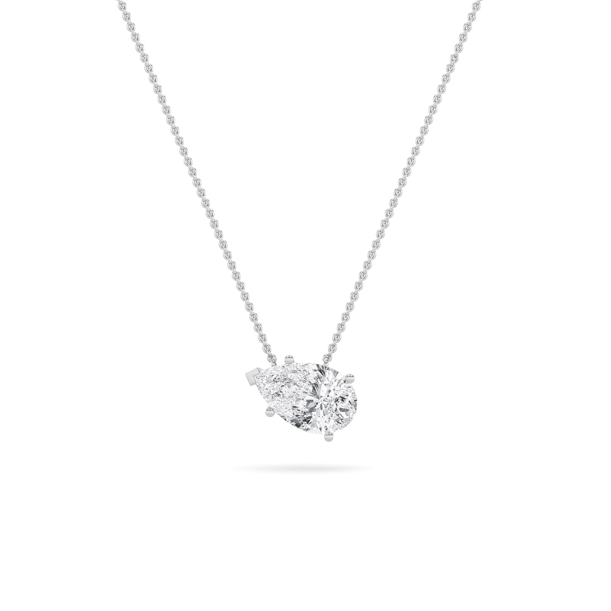 2Cttw Pear Shaped Lab Grown Diamond (F/VS) East West Solitaire Necklace in 14K Gold