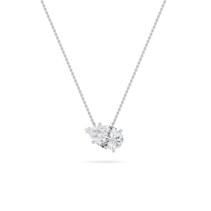 2Cttw Pear Shaped Lab Grown Diamond (F/VS) East West Solitaire Necklace in 14K Gold