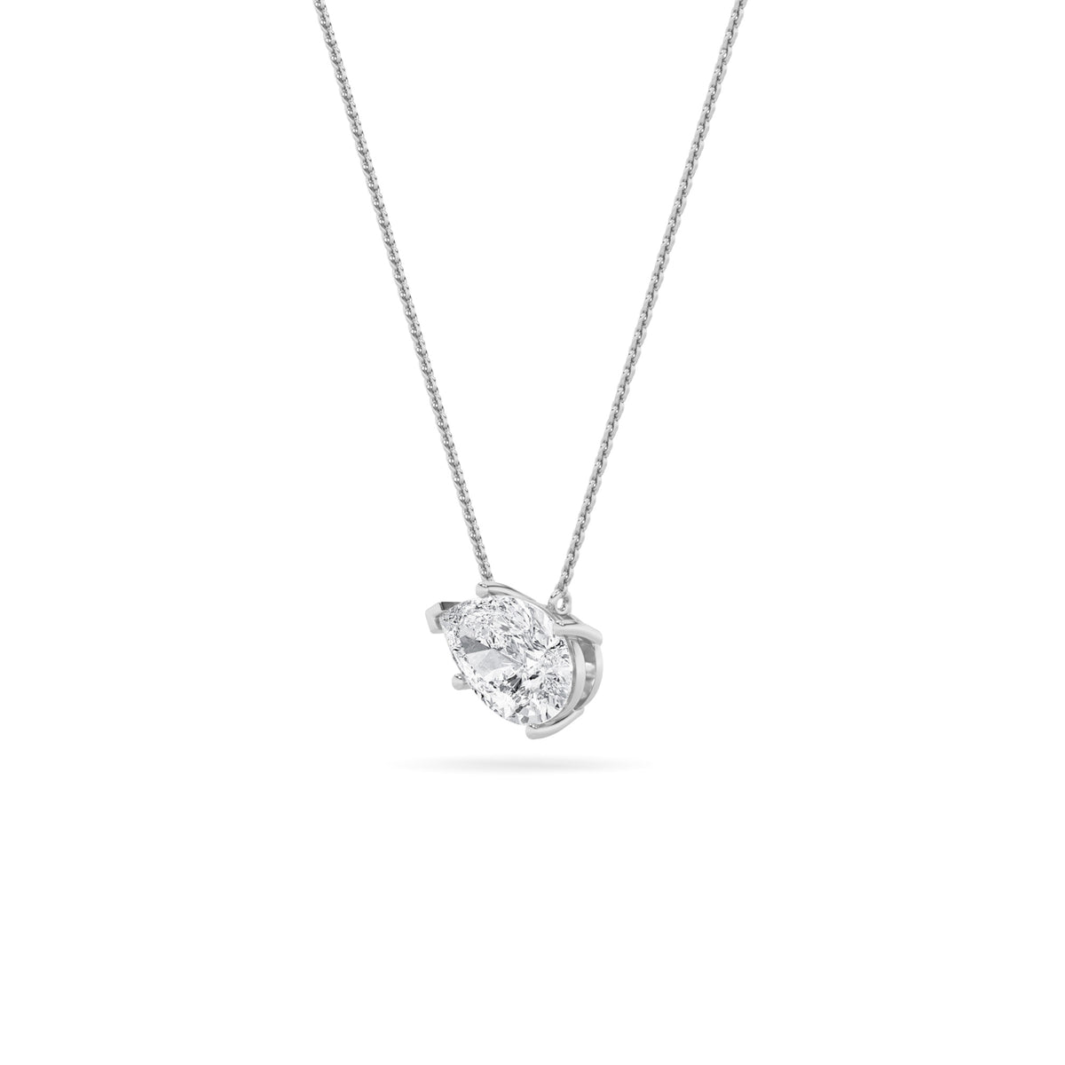 2Cttw Pear Shaped Lab Grown Diamond (F/VS) East West Solitaire Necklace in 14K Gold