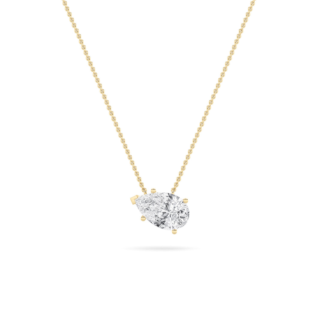2Cttw Pear Shaped Lab Grown Diamond (F/VS) East West Solitaire Necklace in 14K Gold