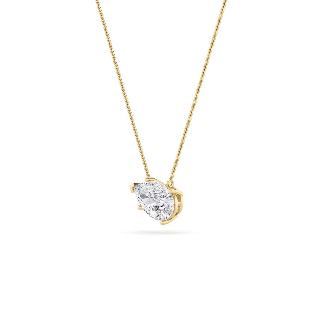 2Cttw Pear Shaped Lab Grown Diamond (F/VS) East West Solitaire Necklace in 14K Gold