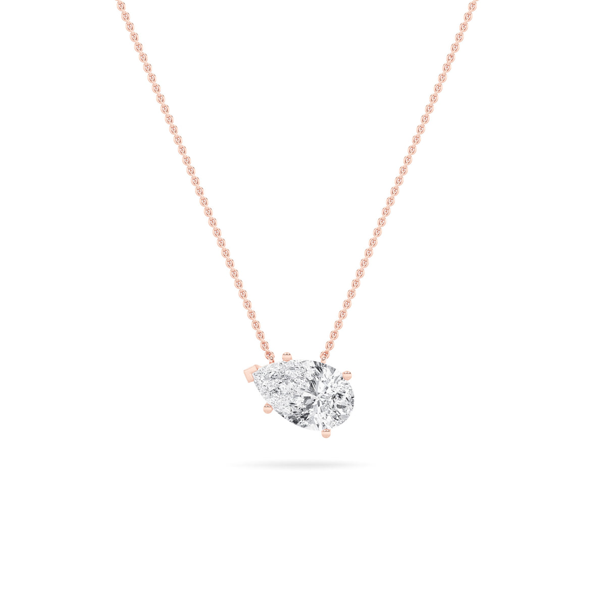 2Cttw Pear Shaped Lab Grown Diamond (F/VS) East West Solitaire Necklace in 14K Gold