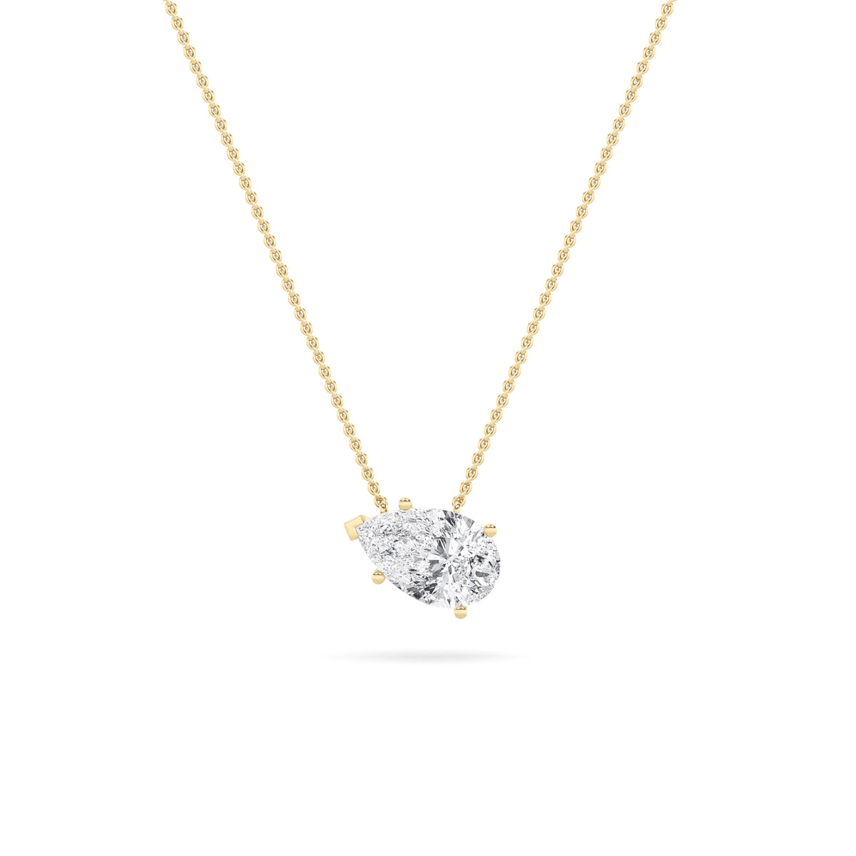 3Cttw Pear Shaped Lab Grown Diamond (F/VS) East West Solitaire Necklace in 14K Gold