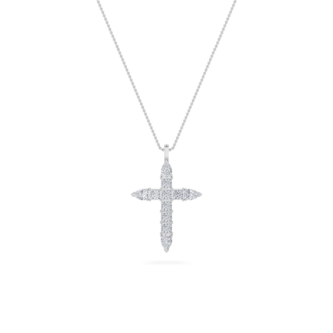 3.5Cttw Pear Shaped Lab Grown Diamond (F/VS) Cross Pendant in 14K White Gold
