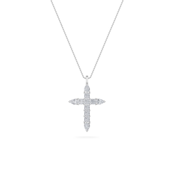 3.5Cttw Pear Shaped Lab Grown Diamond (F/VS) Cross Pendant in 14K White Gold