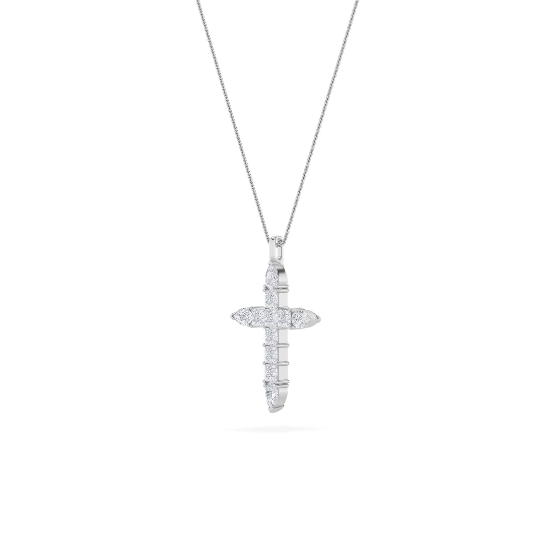 3.5Cttw Pear Shaped Lab Grown Diamond (F/VS) Cross Pendant in 14K White Gold