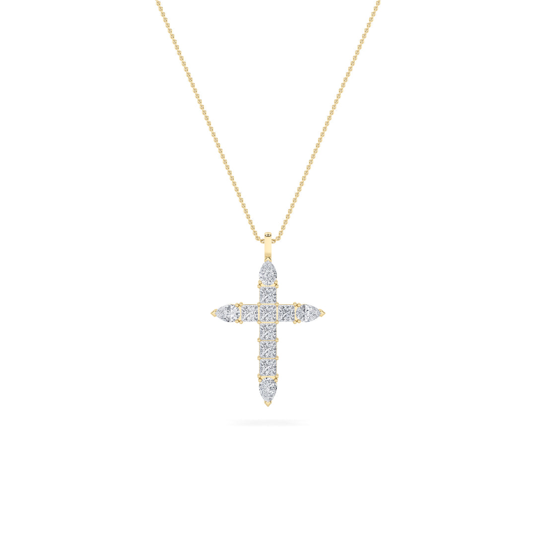 3.5Cttw Pear Shaped Lab Grown Diamond (F/VS) Cross Pendant in 14K Gold