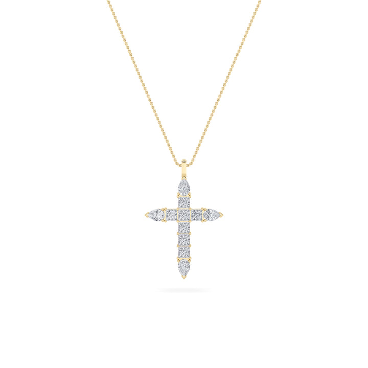 3.5Cttw Pear Shaped Lab Grown Diamond (F/VS) Cross Pendant in 14K Gold