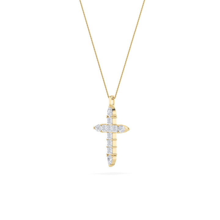 3.5Cttw Pear Shaped Lab Grown Diamond (F/VS) Cross Pendant in 14K Gold