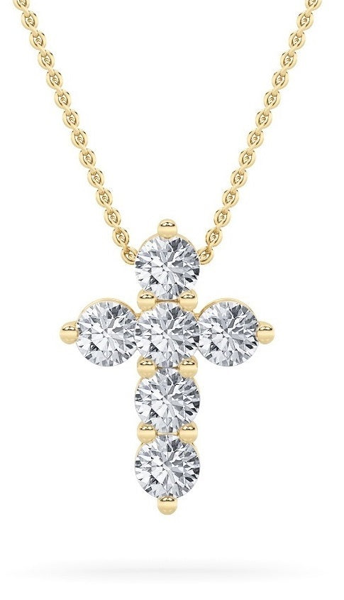 1.5Cttw Round Shaped Lab Grown Diamond (F/VS) Cross Pendant in 14K Gold