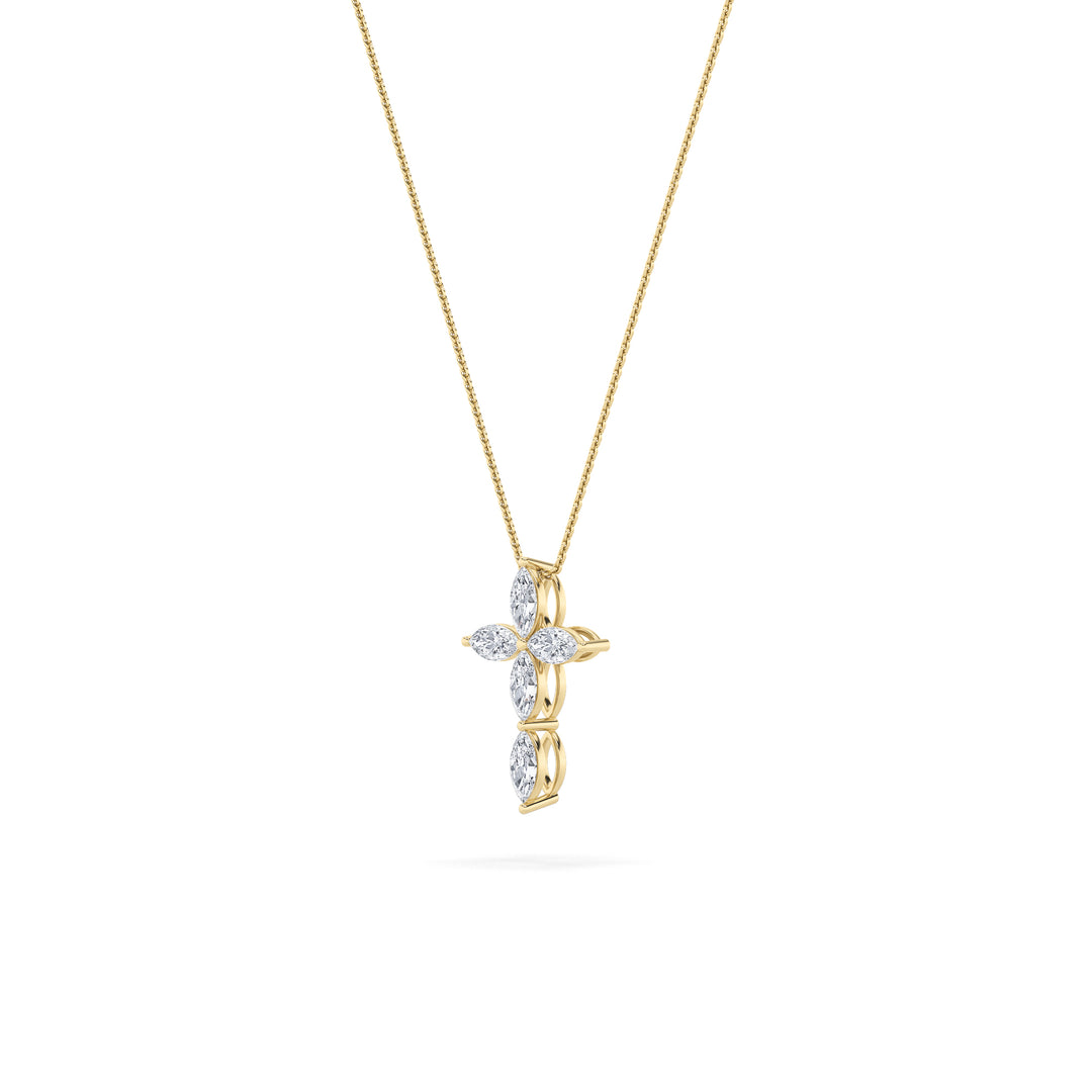 1.5Cttw Marquise Shaped Lab Grown Diamond (F/VS) Cross Pendant in 14K Gold