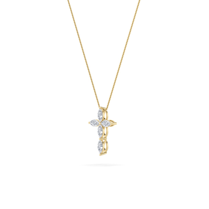1.5Cttw Marquise Shaped Lab Grown Diamond (F/VS) Cross Pendant in 14K Gold