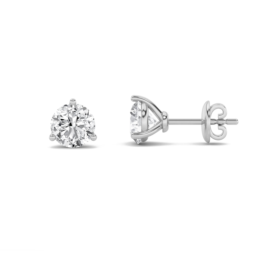 1Cttw Round Shaped Lab Grown Diamond (F/VS) ThreeProng Martini Stud Earrings in 14K Gold