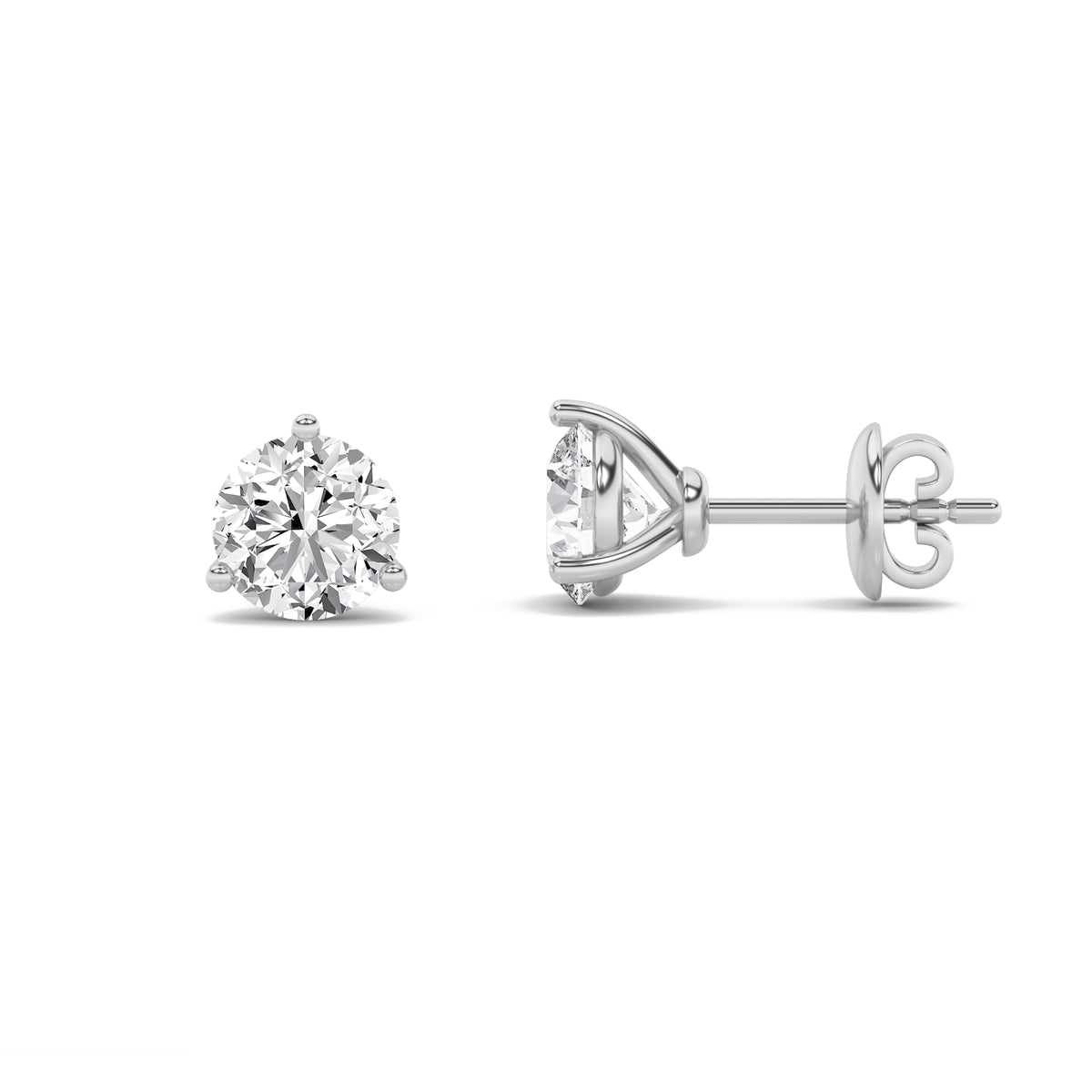 1Cttw Round Shaped Lab Grown Diamond (F/VS) ThreeProng Martini Stud Earrings in 14K Gold
