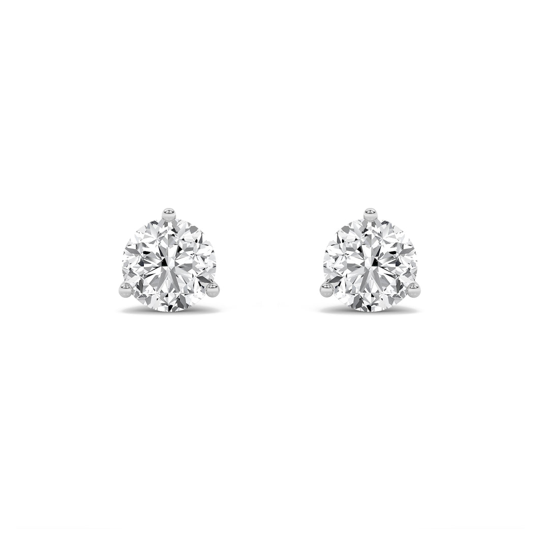 1Cttw Round Shaped Lab Grown Diamond (F/VS) ThreeProng Martini Stud Earrings in 14K Gold