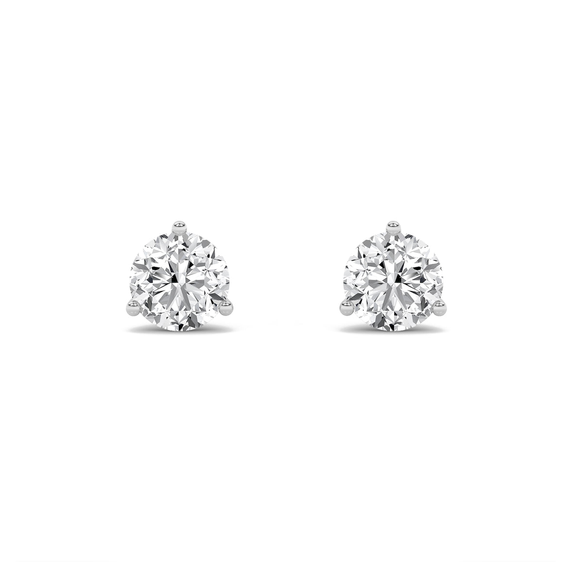 1Cttw Round Shaped Lab Grown Diamond (F/VS) ThreeProng Martini Stud Earrings in 14K Gold