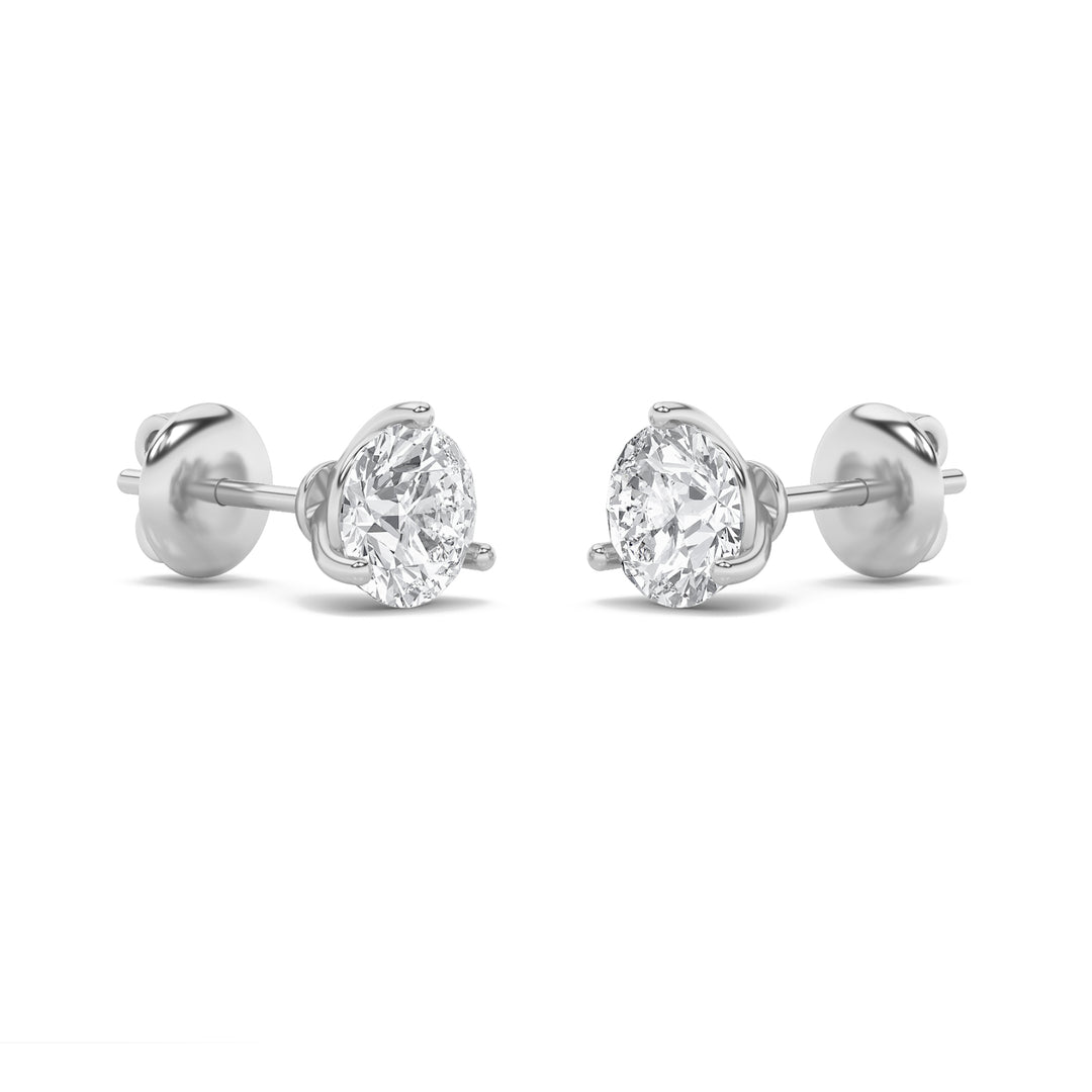1Cttw Round Shaped Lab Grown Diamond (F/VS) ThreeProng Martini Stud Earrings in 14K Gold