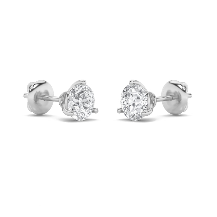 1Cttw Round Shaped Lab Grown Diamond (F/VS) ThreeProng Martini Stud Earrings in 14K Gold