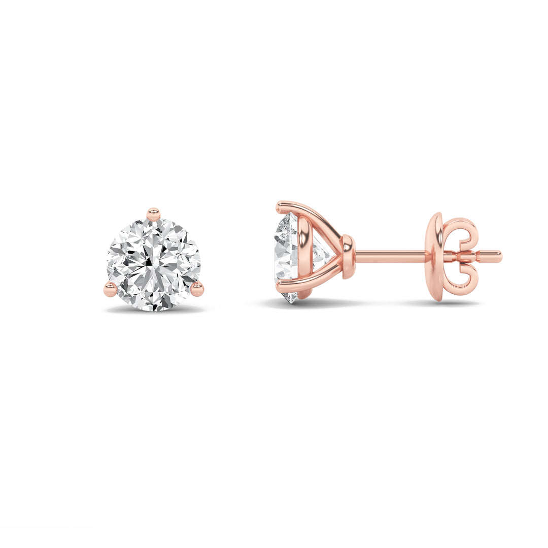 1Cttw Round Shaped Lab Grown Diamond (F/VS) ThreeProng Martini Stud Earrings in 14K Gold