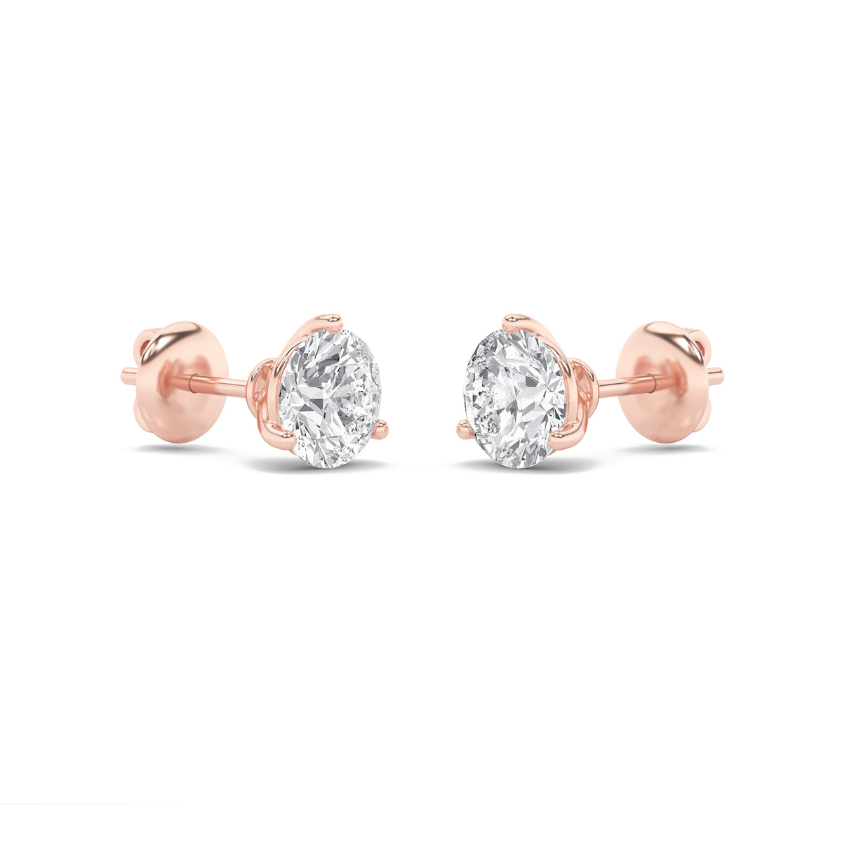 1Cttw Round Shaped Lab Grown Diamond (F/VS) ThreeProng Martini Stud Earrings in 14K Gold