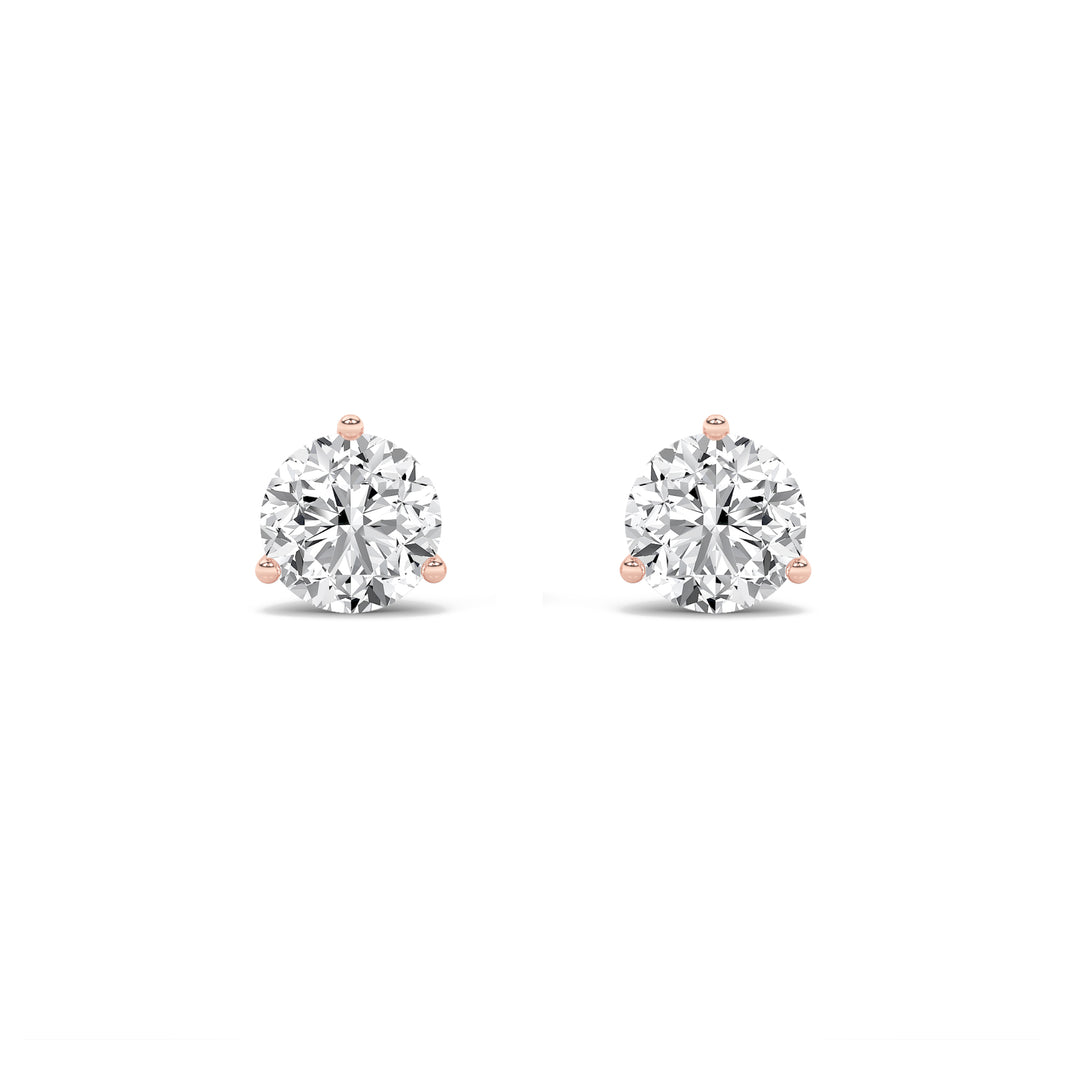 1Cttw Round Shaped Lab Grown Diamond (F/VS) ThreeProng Martini Stud Earrings in 14K Gold