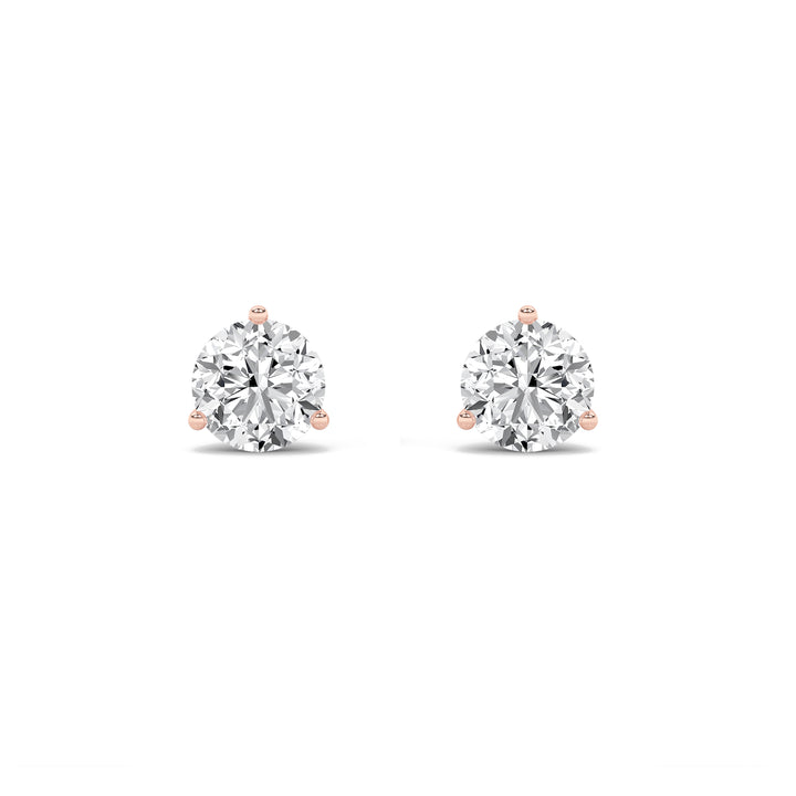 1Cttw Round Shaped Lab Grown Diamond (F/VS) ThreeProng Martini Stud Earrings in 14K Gold