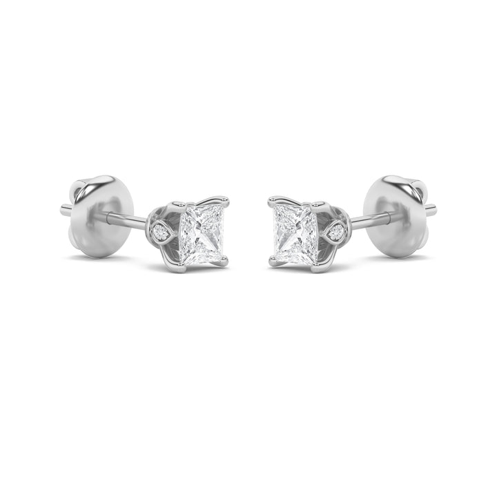 1Cttw Princess Shaped Lab Grown Diamond (F/VS) Tulip Head Stud Earrings in 14K Gold