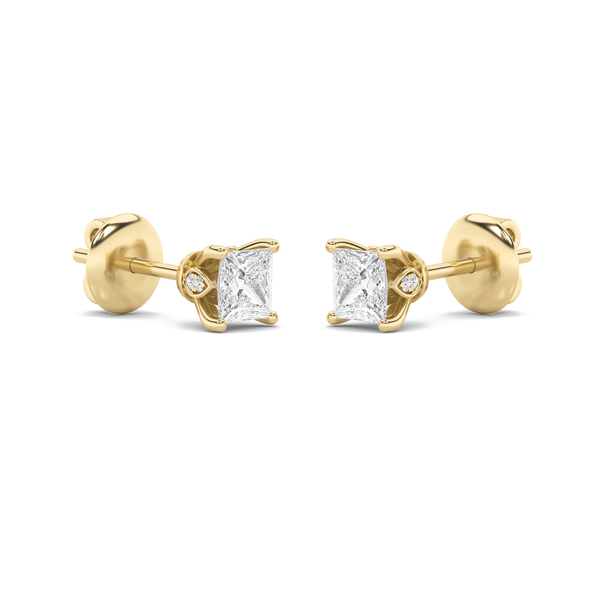 2Cttw Princess Shaped Lab Grown Diamond (F/VS) Tulip Head Stud Earrings in 14K Gold
