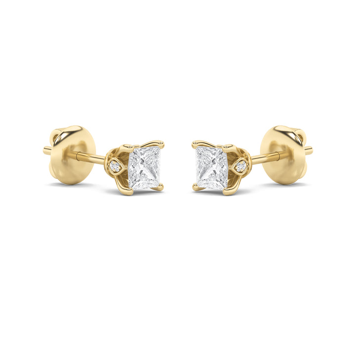 2Cttw Princess Shaped Lab Grown Diamond (F/VS) Tulip Head Stud Earrings in 14K Gold