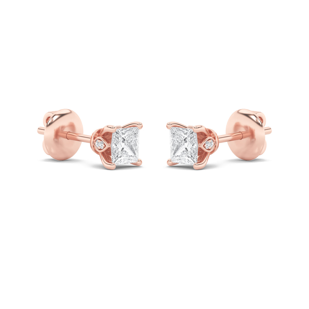 2Cttw Princess Shaped Lab Grown Diamond (F/VS) Tulip Head Stud Earrings in 14K Gold