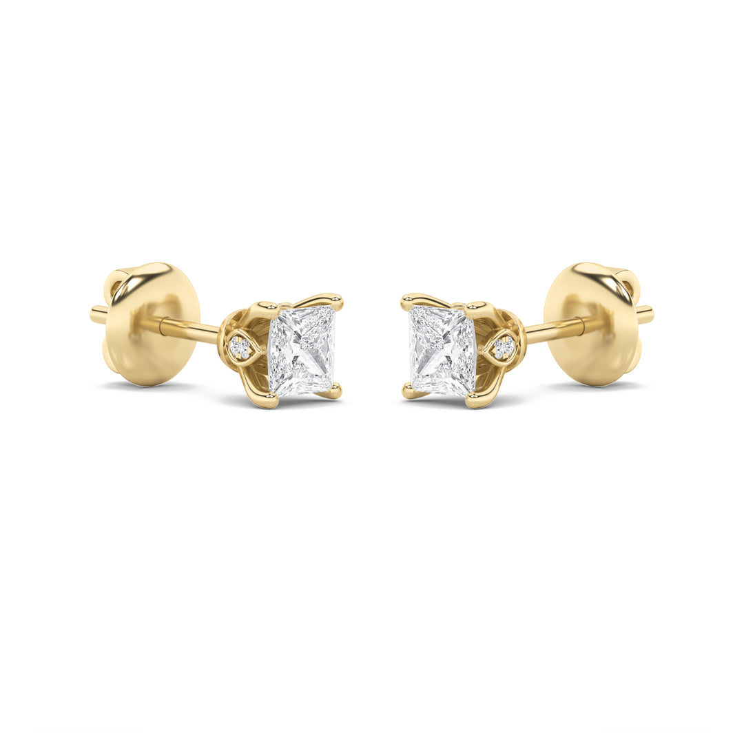 3Cttw Princess Shaped Lab Grown Diamond (F/VS) Tulip Head Stud Earrings in 14K Gold