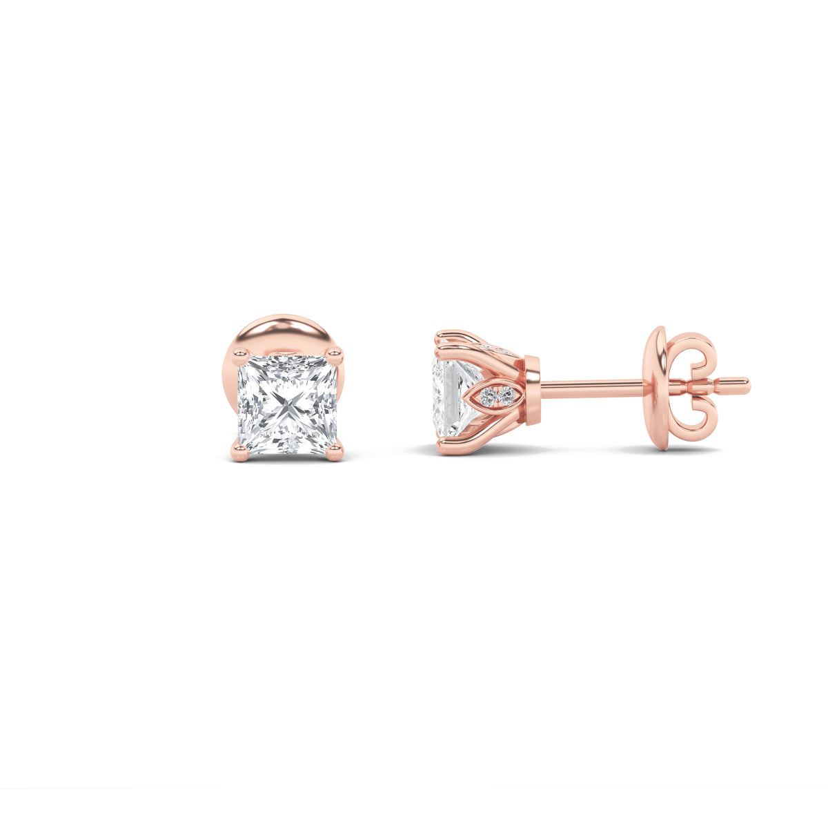 3Cttw Princess Shaped Lab Grown Diamond (F/VS) Tulip Head Stud Earrings in 14K Gold