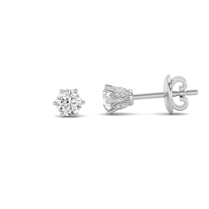 2Cttw Round Shaped Lab Grown Diamond (F/VS) TulipHead Stud Earrings in 14K Gold