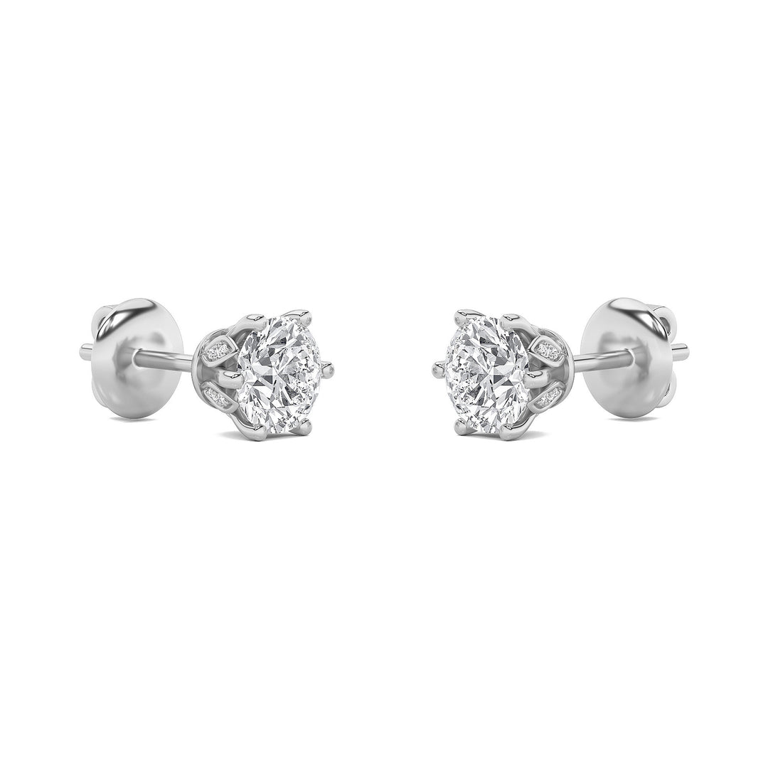 2Cttw Round Shaped Lab Grown Diamond (F/VS) TulipHead Stud Earrings in 14K Gold