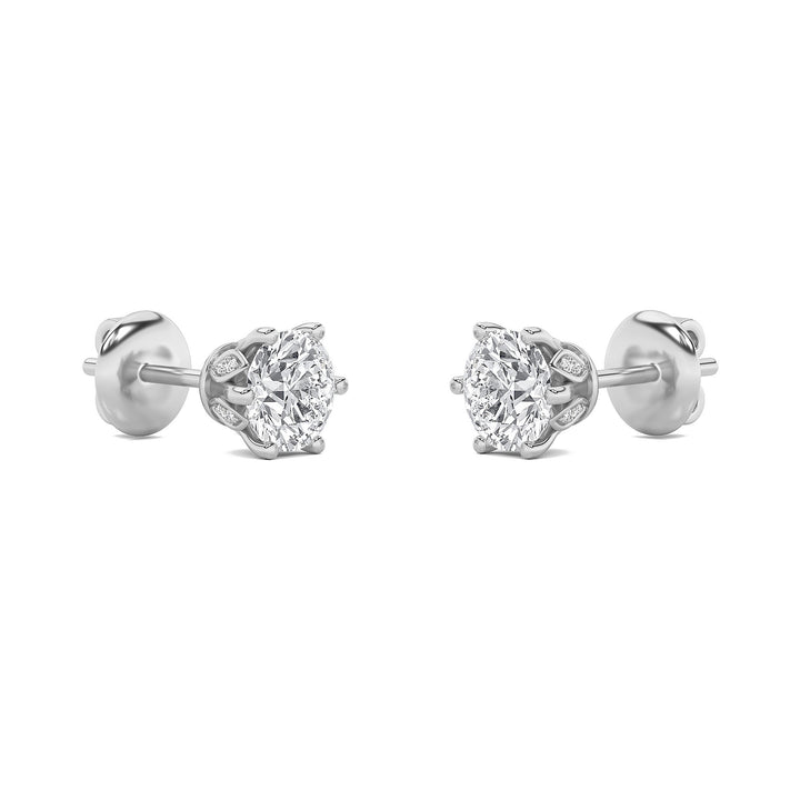 2Cttw Round Shaped Lab Grown Diamond (F/VS) TulipHead Stud Earrings in 14K Gold