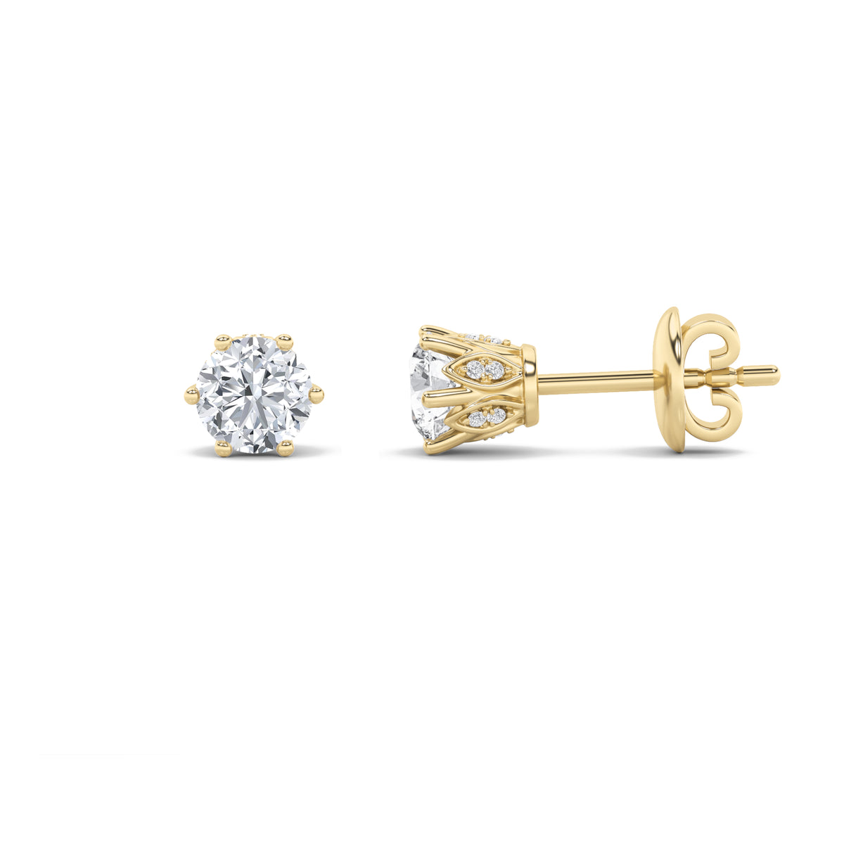 2Cttw Round Shaped Lab Grown Diamond (F/VS) TulipHead Stud Earrings in 14K Gold