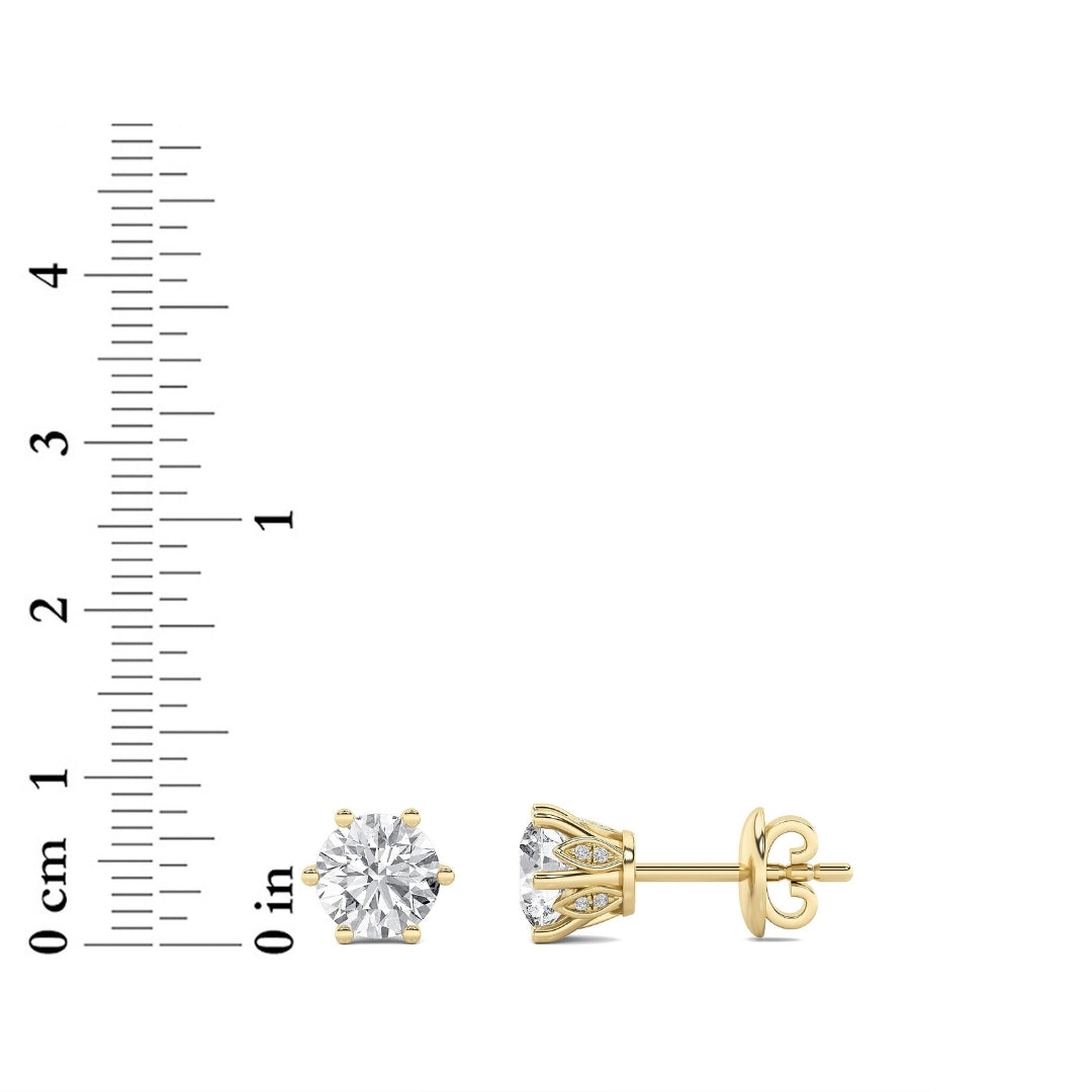 2Cttw Round Shaped Lab Grown Diamond (F/VS) TulipHead Stud Earrings in 14K Gold