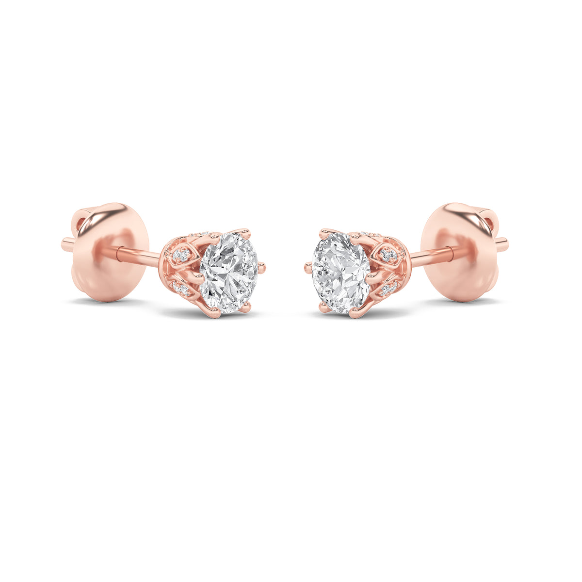 2Cttw Round Shaped Lab Grown Diamond (F/VS) TulipHead Stud Earrings in 14K Gold