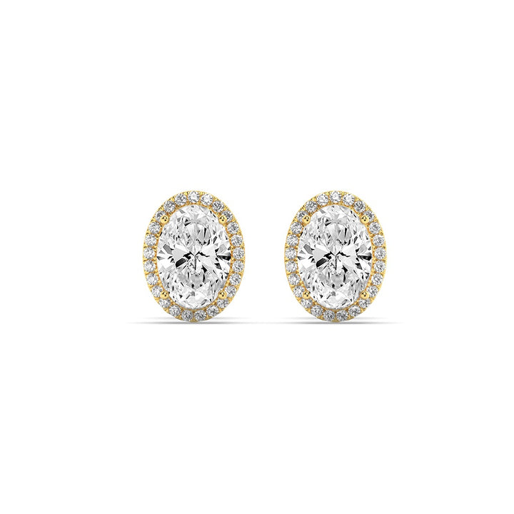1Cttw Oval Shaped Lab Grown Diamond (F/VS) Halo Stud Earrings in 14K Gold
