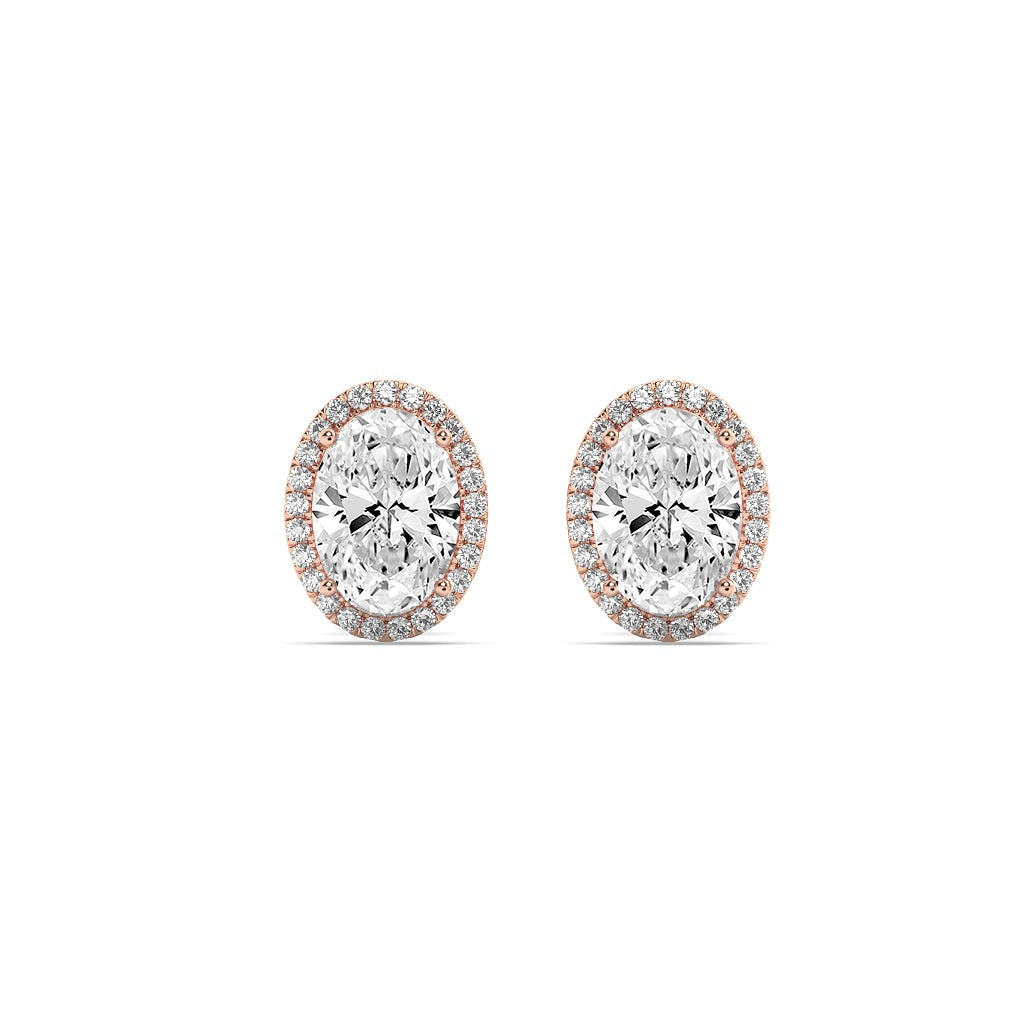 1Cttw Oval Shaped Lab Grown Diamond (F/VVS) Halo Stud Earrings in 14K Gold