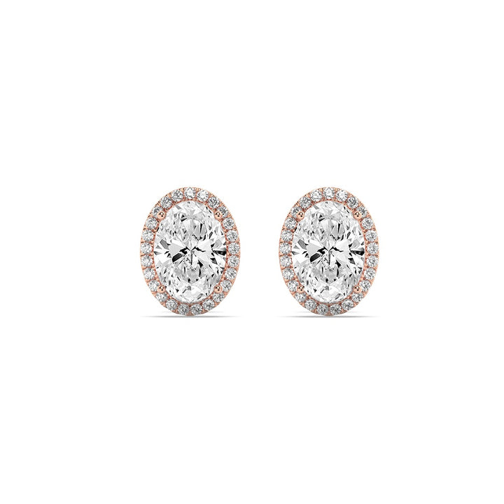 1Cttw Oval Shaped Lab Grown Diamond (F/VVS) Halo Stud Earrings in 14K Gold