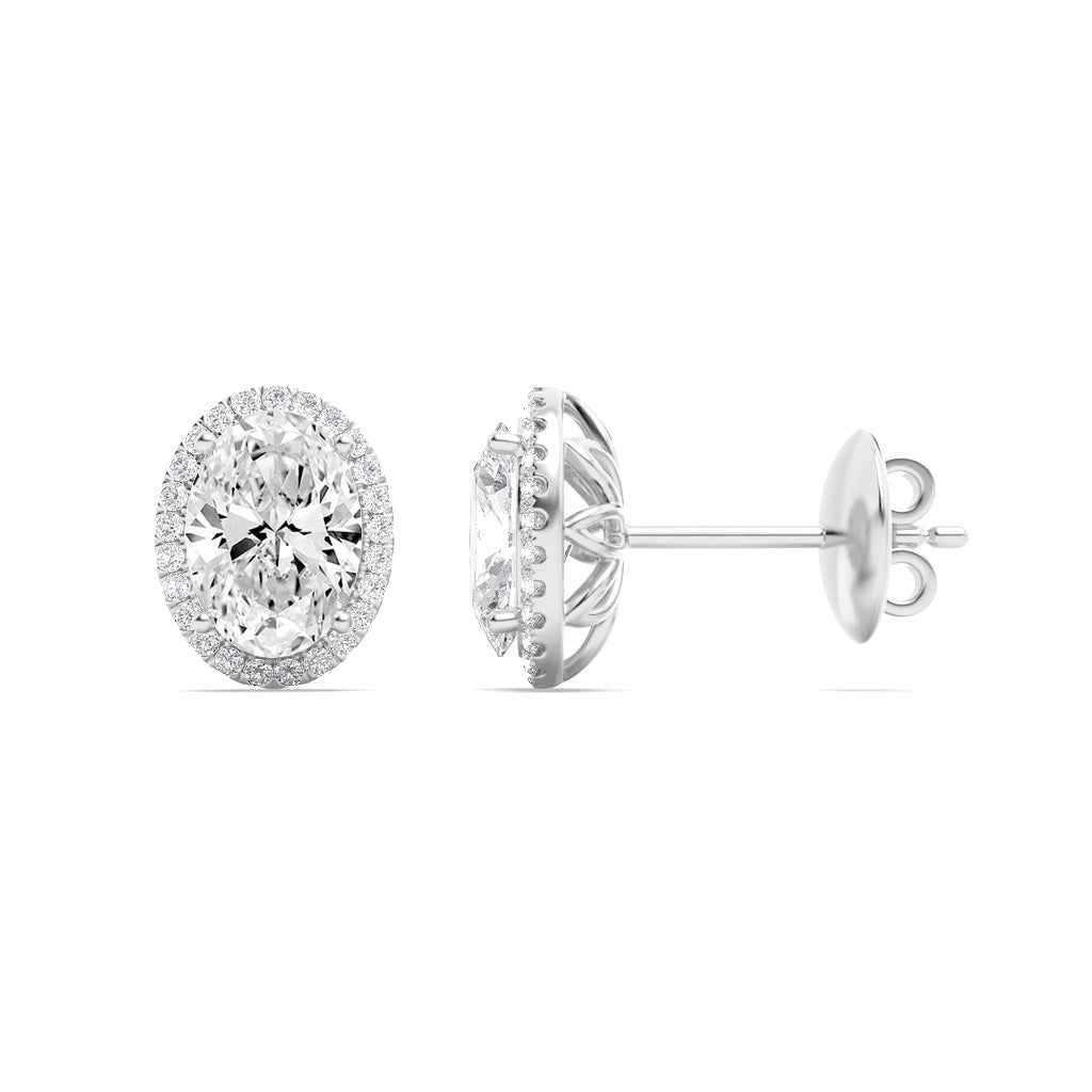 2Cttw Oval Shaped Lab Grown Diamond (F/VS) Halo Stud Earrings in 14K Gold