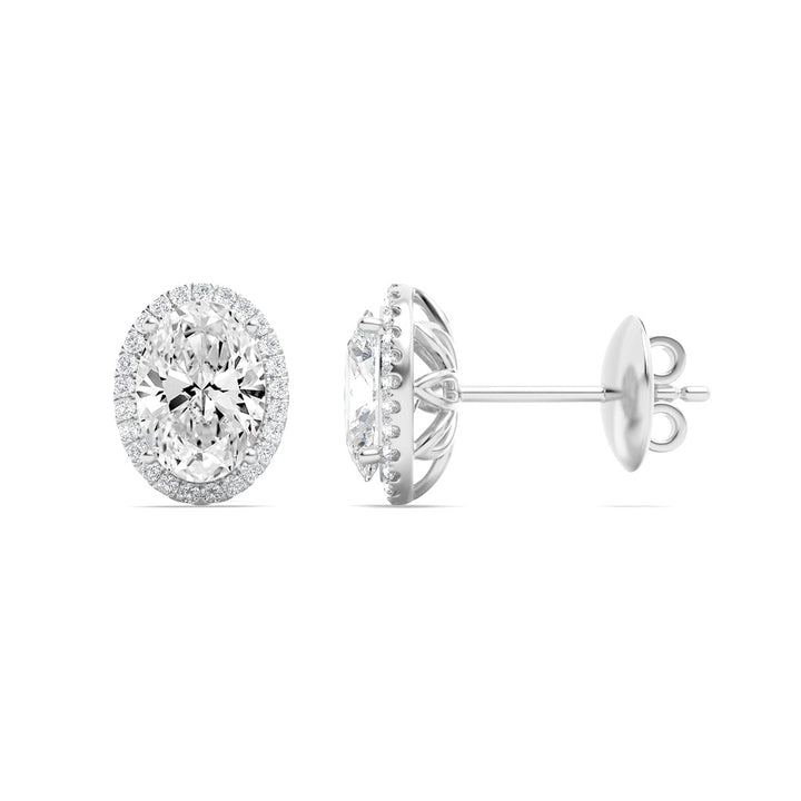 2Cttw Oval Shaped Lab Grown Diamond (F/VS) Halo Stud Earrings in 14K Gold