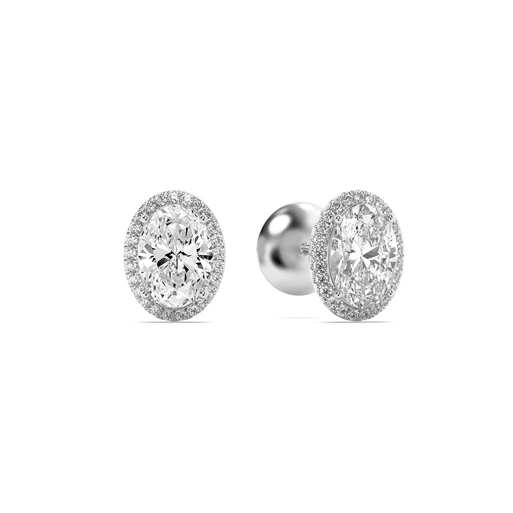 2Cttw Oval Shaped Lab Grown Diamond (F/VS) Halo Stud Earrings in 14K Gold